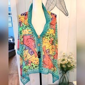 Two Button Vibrant Print Dog Cat Shawl Scarf